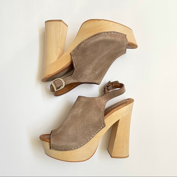 Free People Jeffrey Campbell sweet Jane taupe tan suede wood platform clog heels - Picture 5 of 13